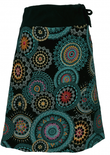 Embroidered knee-length skirt, boho chic, retro mandala - petrol