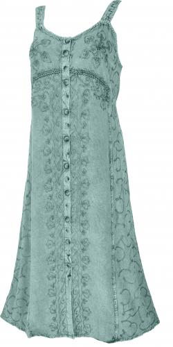 Embroidered boho summer dress, Indian hippie strap dress - aqua/Design 20