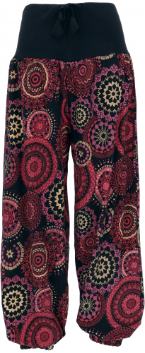 Wide harem pants with wide waistband and boho print - black/pink