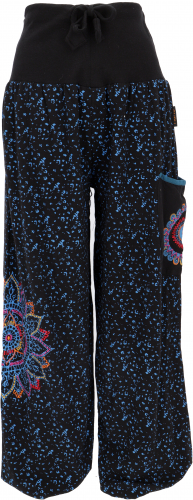 Wide harem pants with wide waistband and mandala embroidery - black/blue