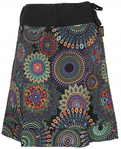 Embroidered mini skirt, boho chic skirt, retro mandala - black/purple