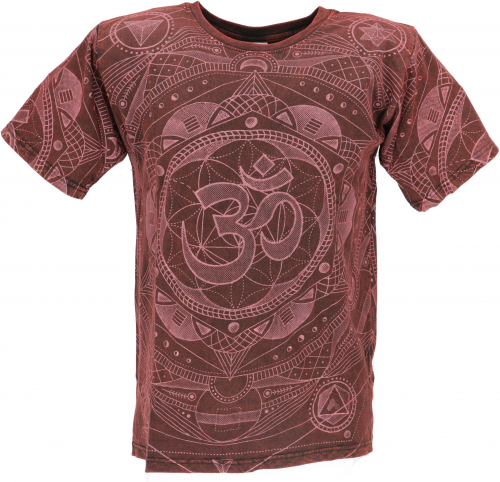 Tibet & Buddhist Art T-Shirt, OM Mandala stonewash T-Shirt - weinrot