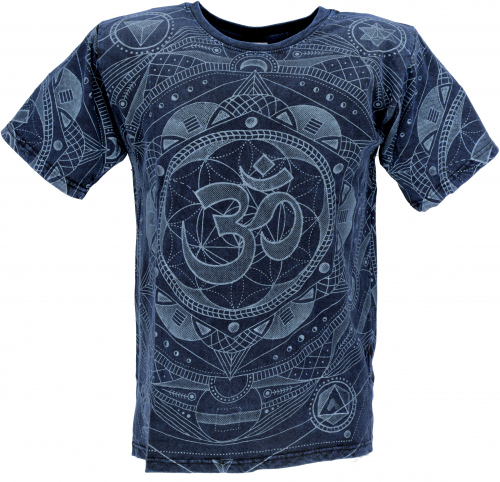 Tibet Buddhist Art T-Shirt, OM Mandala stonewash T-Shirt - dark blue