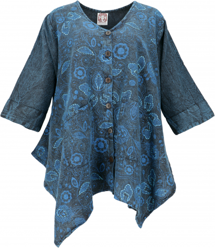 Boho tunic, XXL tunic with embroidery for strong women - blue