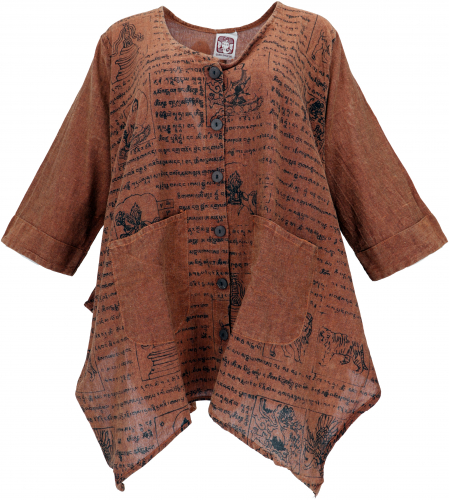 Boho tunic, XXL maxi blouse with mantra print for strong women - rust