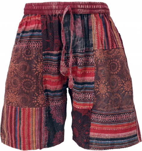 Ethno yoga shorts, patchwork shorts - wine red