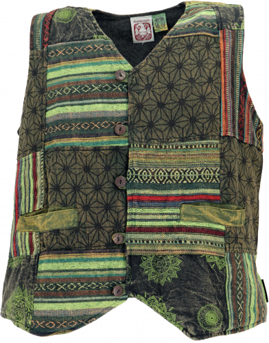 Goa vest, psytrance patchwork men`s vest - green