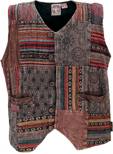 Goa vest, psytrance patchwork men`s vest - brown