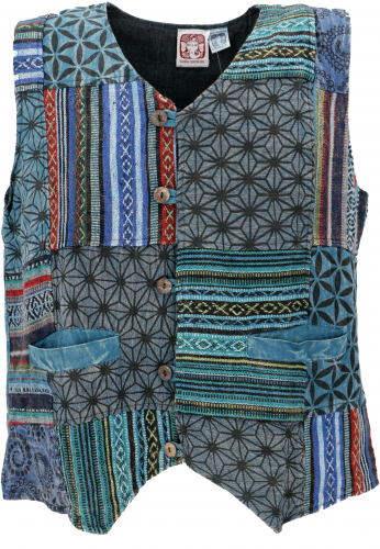Goa vest, psytrance patchwork men vest - blue