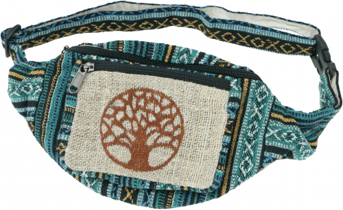 Large embroidered fabric fanny pack, crossbody bag, hemp hip bag - petrol - 15x20x5 cm 