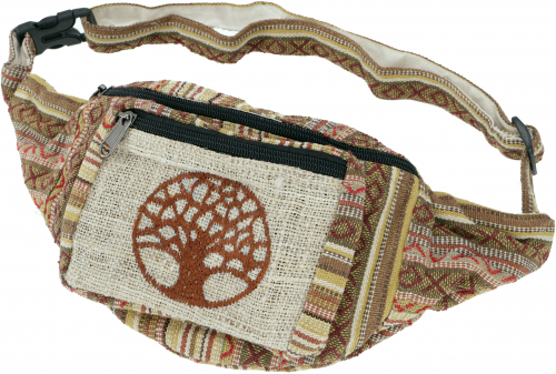Large embroidered fabric fanny pack, crossbody bag, hemp hip bag - brown - 15x20x5 cm 