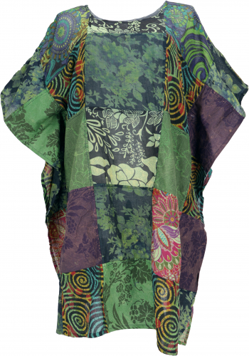 Hippie patchwork poncho tunic, unique kaftan, oversize poncho blouse - green