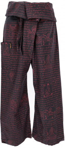 Thai fisherman pants with mantra print made of woven cotton, wrap pants, yoga pants - black