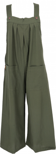 Airy dungarees, ethno style boho oversize one-piece, overall - olive green