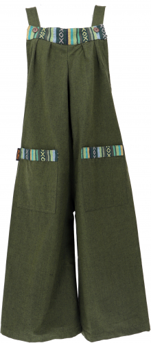 Summery dungarees, ethno style boho oversize one-piece, overall - olive green