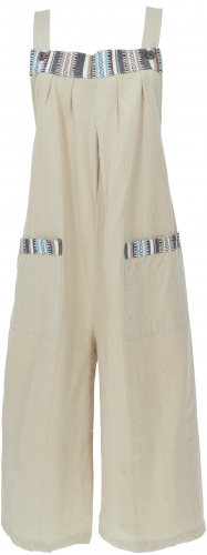 Summery dungarees, ethno style boho oversize one-piece, overall - linen colored