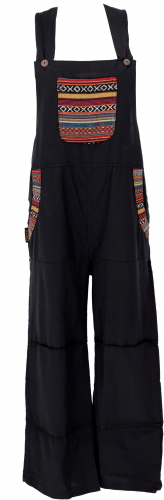 Wide dungarees, ethno style boho oversize one-piece, overall - black