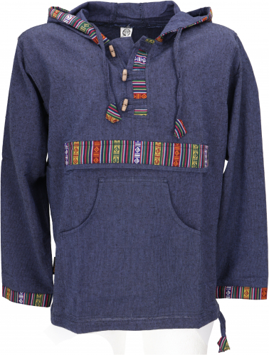 Yoga shirt, goa shirt, ethnic sweatshirt, lightweight casual hoodie - blue