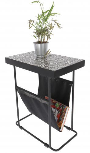 Side table, magazine rack with tiled mosaic - brown - 56x46x29 cm 