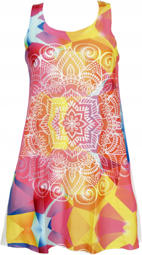 Boho mini dress, hippie dress with psychedelic print, long tank top - model 2