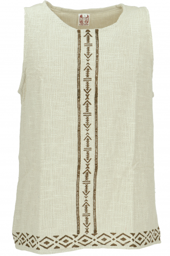 Ethno tank top with handmade print, Goa top - linen colored