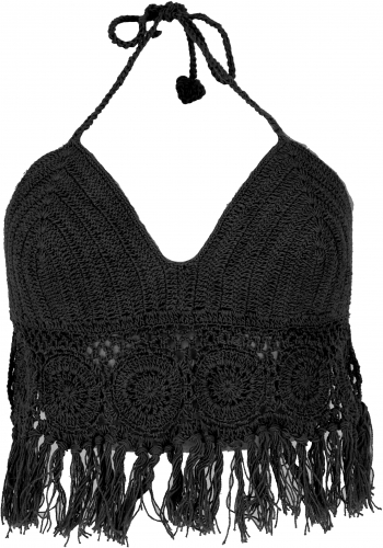 Crochet top, bikini top, beach top, hippie bra flower power - black