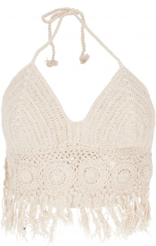 Crochet top, bikini top, beach top, hippie bra flower power - natural white