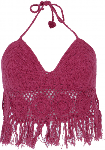 Crochet top, bikini top, beach top, hippie bra flower power - raspberry red