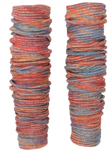 Long cotton leg warmers, cotton knit ethno leg warmers - colorful/orange - 90 cm