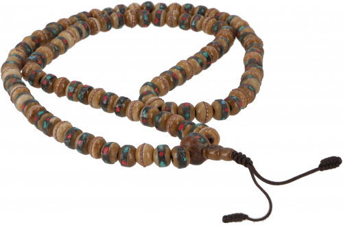 Tibetische Mala mit verzierten Perlen, Mala aus Yackhorn (Gebetskette) - Modell 31 - 70 cm