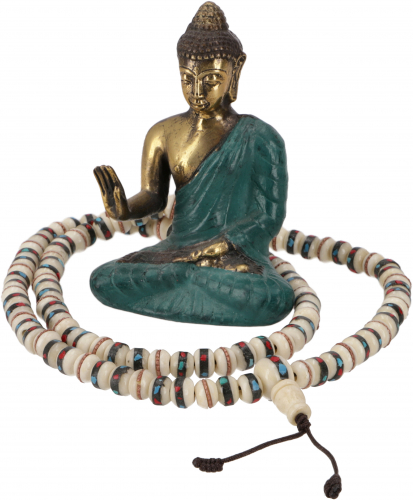 Tibetische Mala mit verzierten Perlen, Mala aus Yackhorn (Gebetskette) - Modell 33 - 70 cm