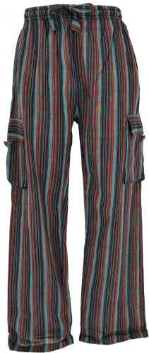 Striped yoga pants, unisex cotton goa pants - petrol/red