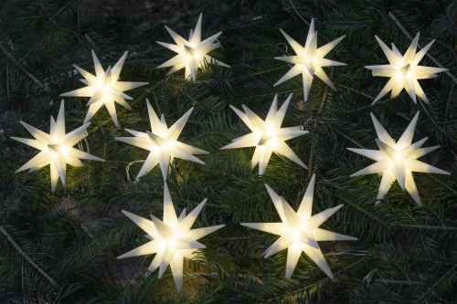 Sternenkette, Lichterkette mit 10 x LED Adventsstern, Auenstern, Weihnachtsstern  12cm, Lnge 12,5 m, mit Timer - wei