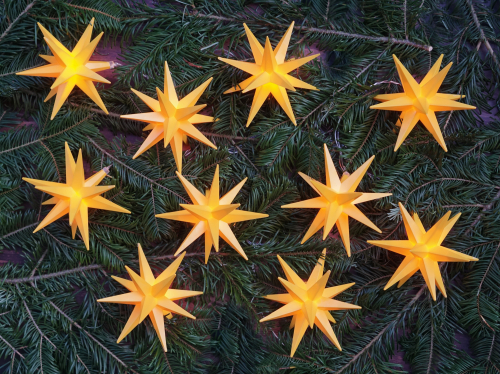 Sternenkette, Lichterkette mit 10x LED Adventsstern, Auenstern, Weihnachtsstern  12 cm, Lnge 12,5 m, mit Timer - gelb