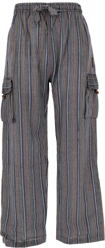 Striped yoga pants, unisex cotton goa pants - blue-grey