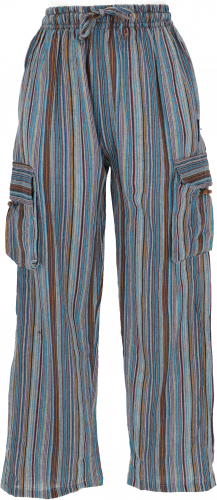 Striped yoga pants, unisex cotton goa pants - petrol/gray