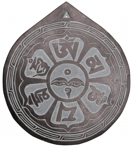 Tibetan stone image, relief from slate - Om mani padme hum - 20x20x0,7 cm  20 cm