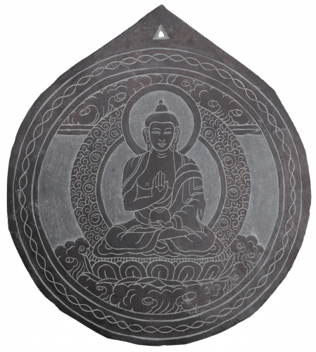 Tibetisches Steinbild, Relief aus Schiefer - Buddha 1 - 18x18x0,7 cm  18 cm
