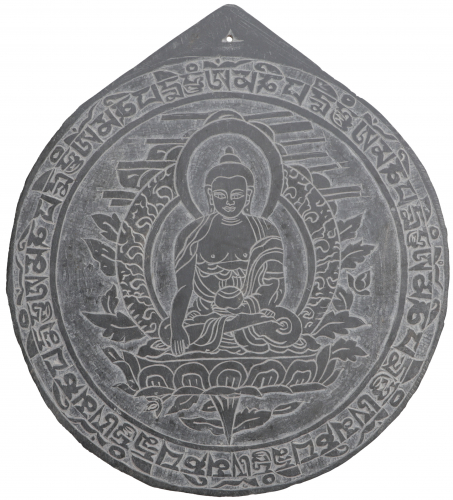 Tibetisches Steinbild, Relief aus Schiefer - Buddha 5 - 20x20x0,7 cm  20 cm