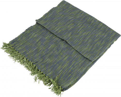 Soft woven cotton blanket with fringes 100 x170 cm - green/petrol