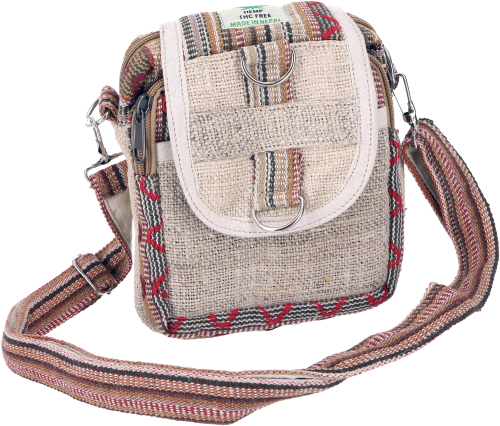 Small hemp shoulder bag, camera bag, Nepal bag - natural/rust - 18x15x7 cm 