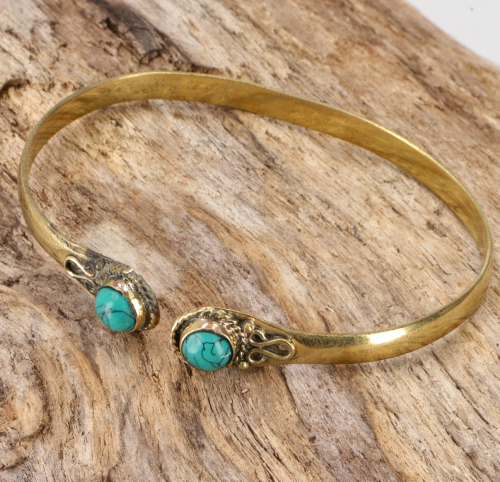 Golden brass bangle with turquoise embellishment - 0,5 cm 6 cm