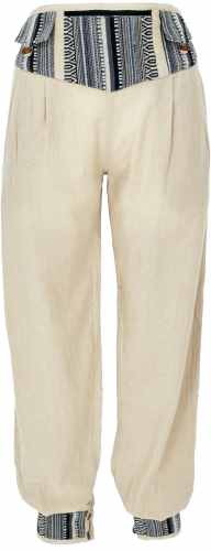 Muck trousers, pluderhose with wide waistband and belly pocket - flax/Model 1