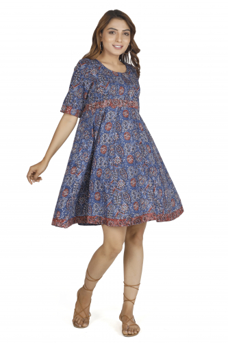 Boho mini dress, summer mini dress, cotton dress - indigo