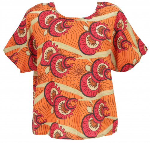 Wide boho blouse top with bat sleeves, maxi blouse with african print - orange