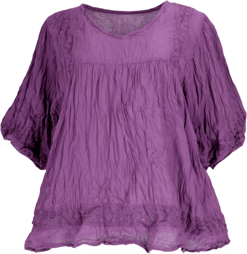 Boho crinkle blouse, wide blouse shirt in a crinkle look - lilac