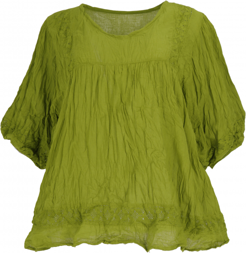 Boho crinkle blouse, wide blouse shirt in a crinkle look - lemon-green