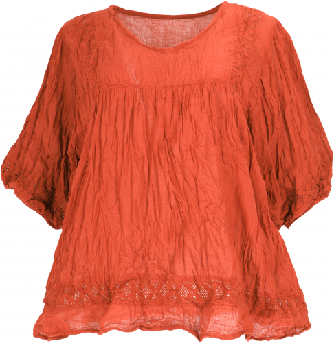 Boho crinkle blouse, wide blouse shirt in crash look - orange