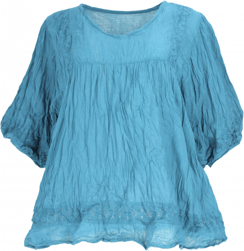 Boho crinkle blouse, wide blouse shirt in a crinkle look - light blue