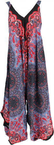 Boho Jumpsuit, Mandala Sommer Overall, oversize Strand Hosenkleid - rot/schwarz